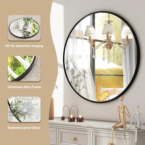HARRITPURE 30 Round Black Mirror Wall Mounted