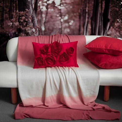 JWH 3D Rose Velvet Pillow Cover 12x20 Inches