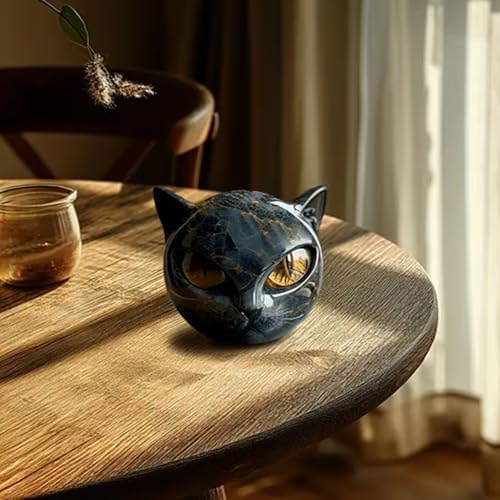 Luxury Black Cat Sculpture 2pc Hand-Carved Obsidian Decor