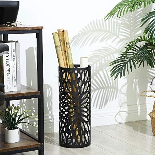 SONGMICS Steel Round Umbrella Stand with 4 Hooks and Drip Tray
