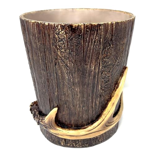 BestGiftEver Realistic Wood Wastebasket with Faux Antler