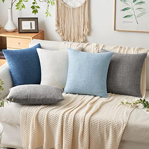 MIULEE 2 Pack Light Blue Linen Burlap Pillow Covers 1