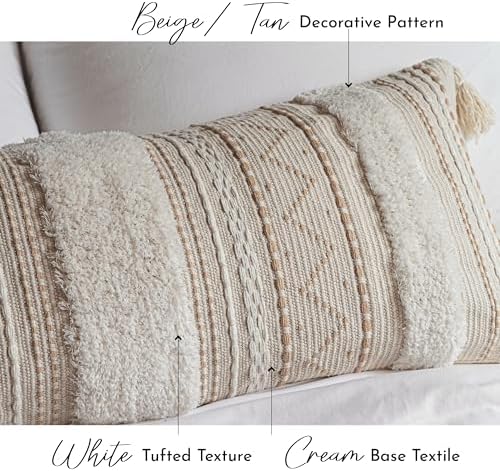Cream Boho Throw Pillow Cover 14x36 for Bedroom and Living Room