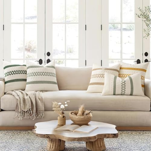 MIULEE Set of 2 Sage Green Macrame Throw Pillow Covers