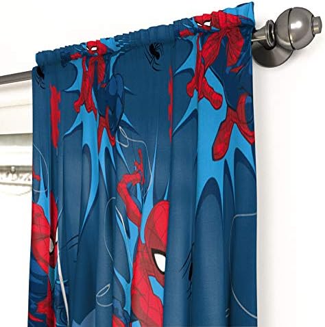 Jay Franco Spiderman Window Drapes Set - 4 Panels with 2 Tiebacks Blue