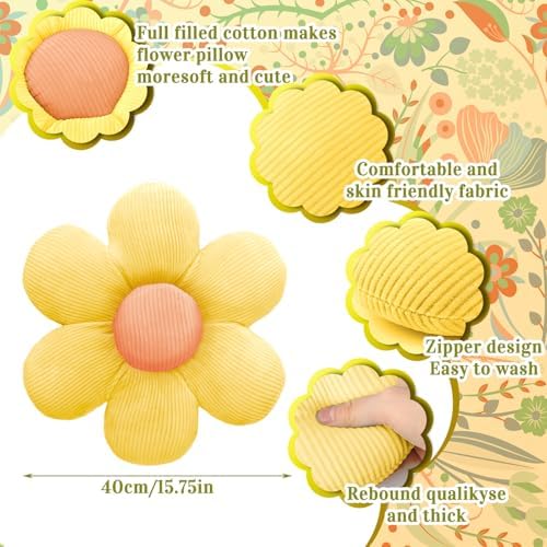 Sratte 10 Pcs Daisy Flower Shaped Throw Pillows