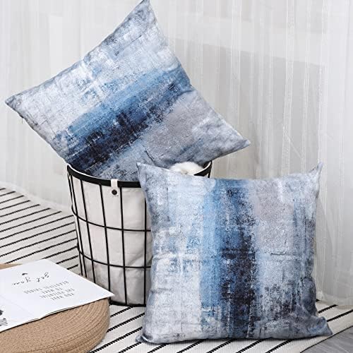 Alricc Blue Grey Abstract Art Pillow Cover Set of 2