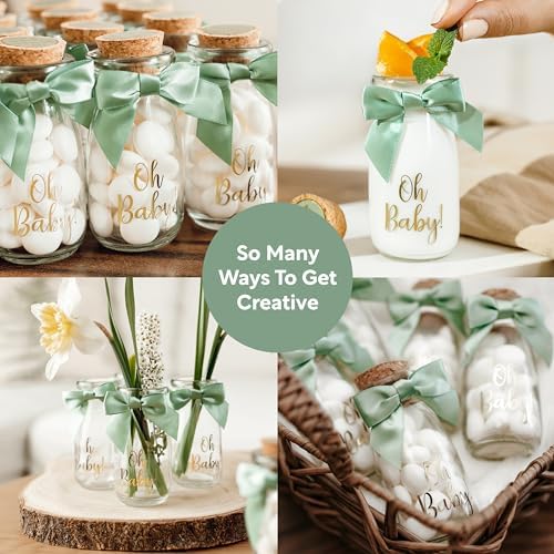 Ethisa 24 Pack Oh Baby Woodland Milk Glass Bottles with Ribbons and Stickers