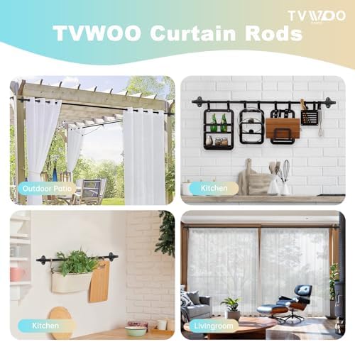 TVWOO Matte Black Wrap Around Curtain Rods 28-48 Inch