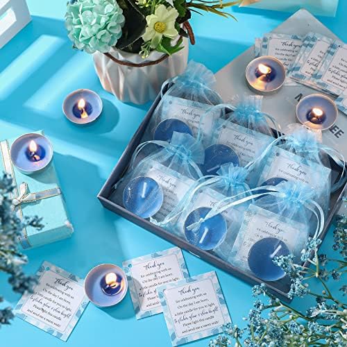 50 Sets Baby Shower Favors with Tealights Cards and Bags Blue