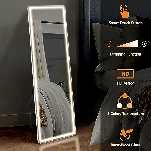 Sweetcrispy 64x21 LED Lighted Floor Mirror with Stand