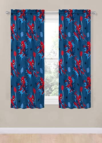 Jay Franco Spiderman Window Drapes Set - 4 Panels with 2 Tiebacks Blue