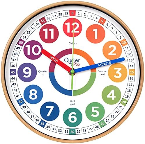 OysterPop Learning Clock for Kids - 10 Inch Wall Clock