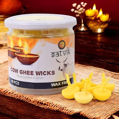 Craftsman Pure Cow Ghee Wicks for Puja - 50 Pc Jar