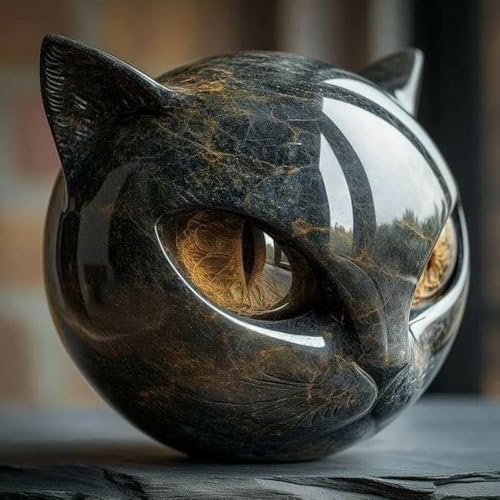 Luxury Black Cat Sculpture 2pc Hand-Carved Obsidian Decor