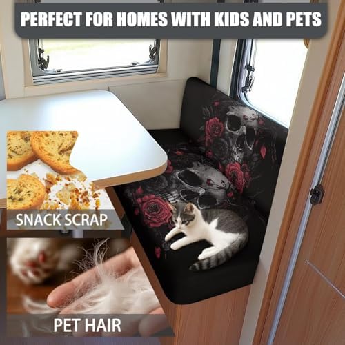 Drydeepin Skull Rose Pattern RV Dinette Cushion Covers 2Sets