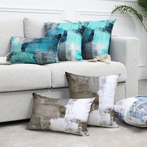 Set of 2 Turquoise Abstract Throw Pillow Covers