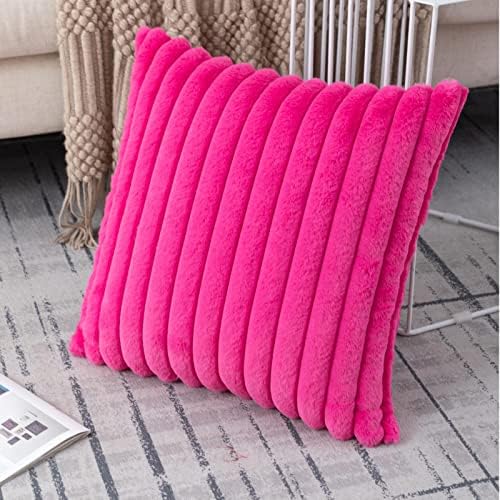 ZLINA 2-Pack Hot Pink Faux Fur Throw Pillow Covers