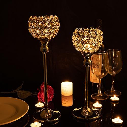 VINCIGANT Crystal Candleholder Set of 2 for Centerpieces