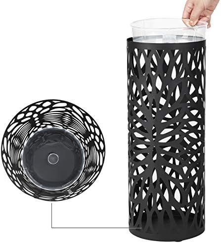 SONGMICS Steel Round Umbrella Stand with 4 Hooks and Drip Tray