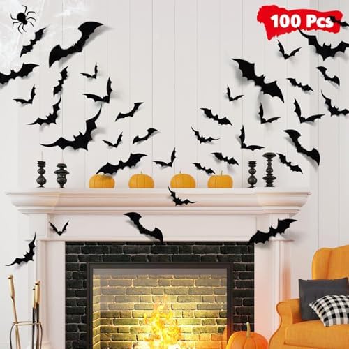 LUDILO Halloween Bats Wall Decor 100pcs PVC 3D Stickers