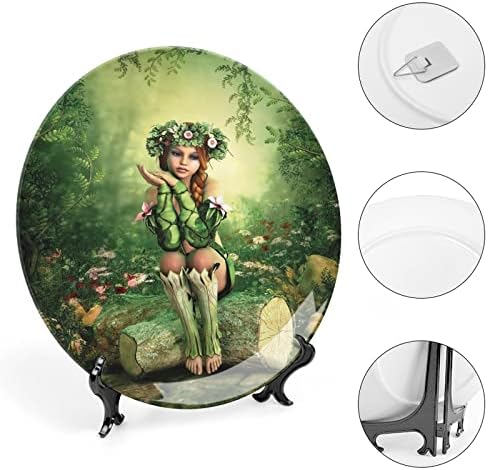 XISUNYA 10-Inch Decorative Plate - Elf Girl Wreath Tree Print