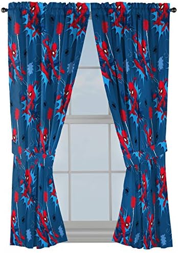 Jay Franco Spiderman Window Drapes Set - 4 Panels with 2 Tiebacks Blue