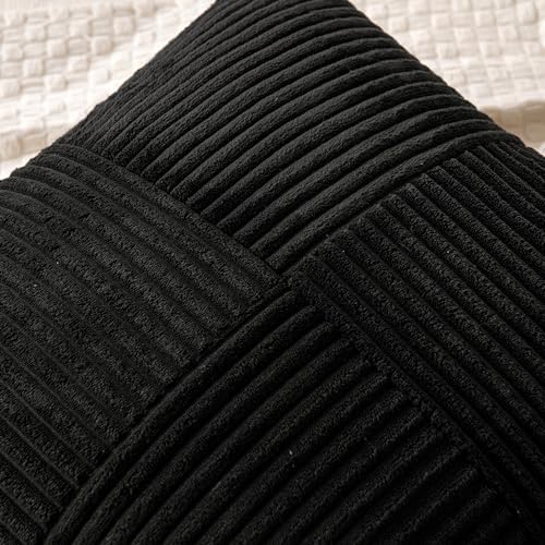 MIULEE Black Corduroy Throw Pillow Covers Pack of 2
