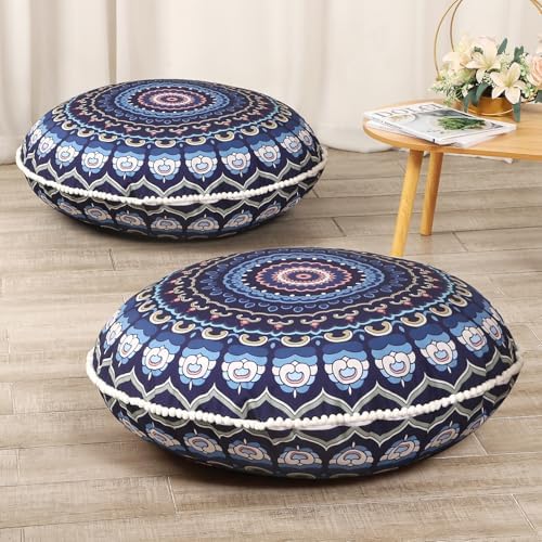 LOVMOC 32 Inches Meditation Floor Cushion 2 Pack Navy Blue