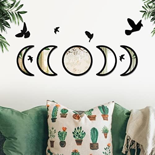 NESHE Moon Phase Mirror Set with Wooden Birds