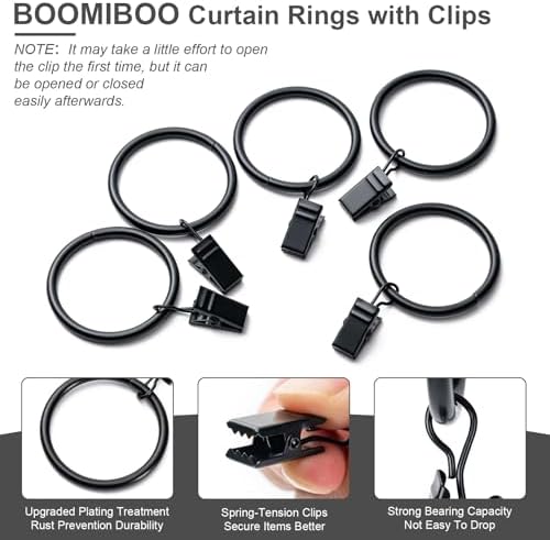 BOOMIBOO 36 Pack Curtain Rings with Clips 1