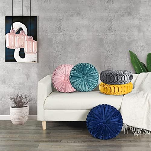 HIG Set of 2 Round Pleated Throw Pillows with Center Button