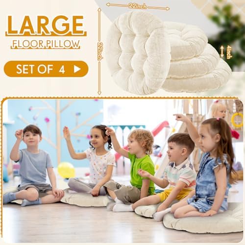Jerify 4 Pcs Round Floor Pillow Cushions for Meditation and Seating
