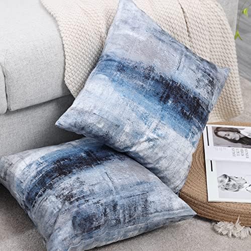 Alricc Blue Grey Abstract Art Pillow Cover Set of 2