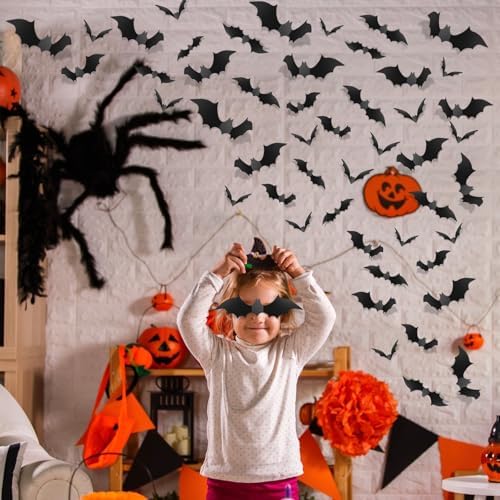Piteno 140Pcs 3D Halloween Bat Stickers for Home Decor