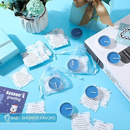 50 Sets Baby Shower Favors with Tealights Cards and Bags Blue