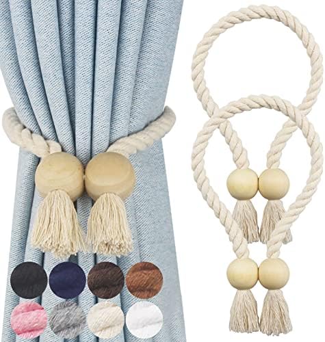 Nieffeiy 2 Pack Magnetic Curtain Tiebacks Beige