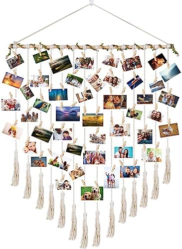 Boho Photo Display with 30 Wood Clips for Grandma and Mom