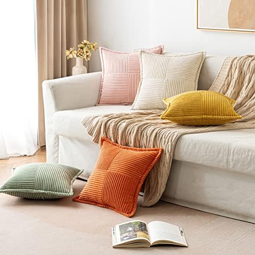 MIULEE Corduroy Pillow Covers Set of 2 Beige