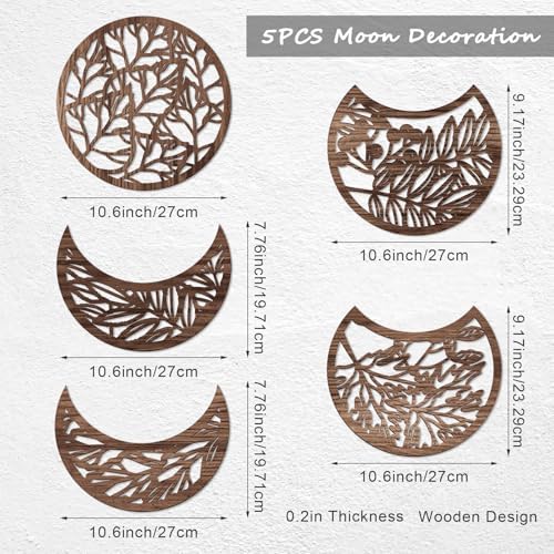 Jetec 5 Pcs Moon Phase Wall Art Decor