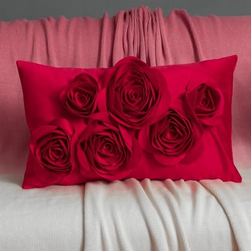 JWH 3D Rose Velvet Pillow Cover 12x20 Inches