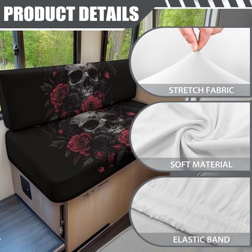 Drydeepin Skull Rose Pattern RV Dinette Cushion Covers 2Sets