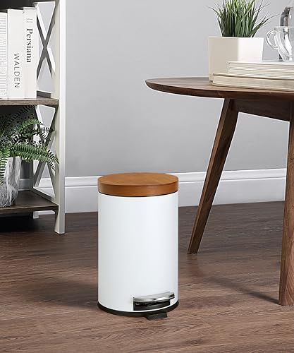SunnyPoint Elite Bamboo Trash Can 45L White 1