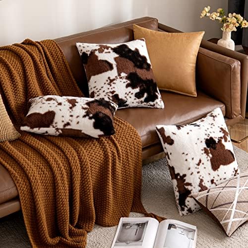 Woaboy 2 Pack Luxury Faux Fur Throw Pillow Covers 18x18 Inch Brindle Design
