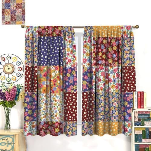 Retro Boho 60s 70s Floral Window Curtains Set