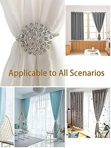 FOZUBOYO Magnetic Curtain Tiebacks 2 Pack White Crystal Flower