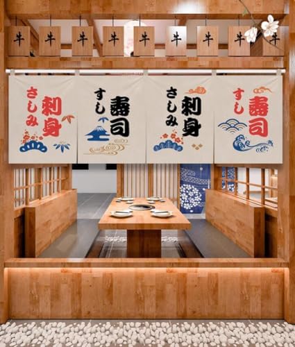Japanese Sushi Bar Noren Curtain Sea Wave Pattern