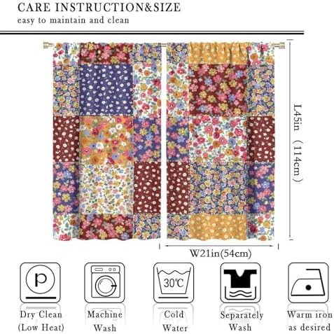 Retro Boho 60s 70s Floral Window Curtains Set