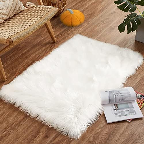 Goolela Faux Fur Rug Throw White 24x36 Inch