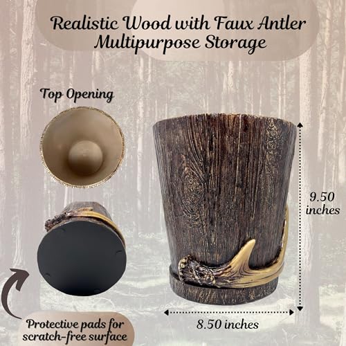 BestGiftEver Realistic Wood Wastebasket with Faux Antler